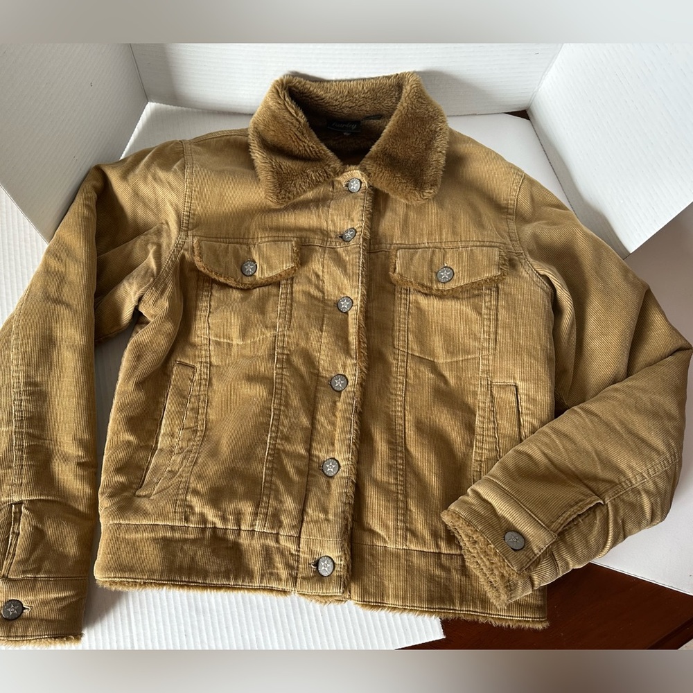 Hurley Y2K Surf Corduroy Jacket with Faux Fur Lining & Collar – Size Small